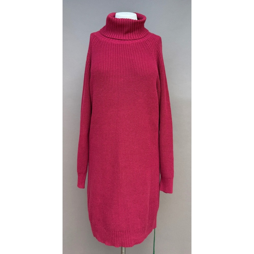 INC International Concepts Magenta Pink Turtleneck Sweater Dress Large Knit Midi